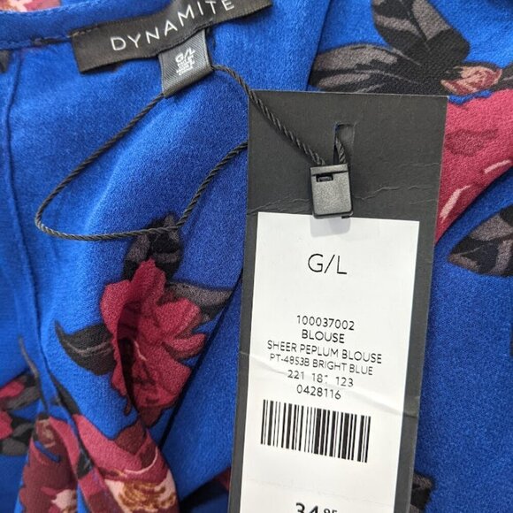 Dynamite Women's Floral Sheer Peplum Blouse | Size L - Picture 7 of 9